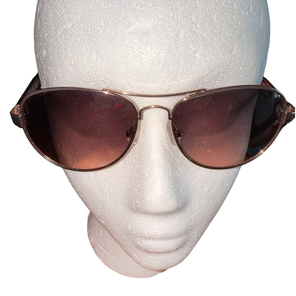 Rose Gold Aviator Sunglasses Brown Gradient Lens Floral Temple